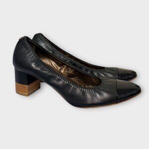 AGL Cap Toe Spirit Block Heel Pumps 37.5 Black Leather Patent Classic Coco 2"